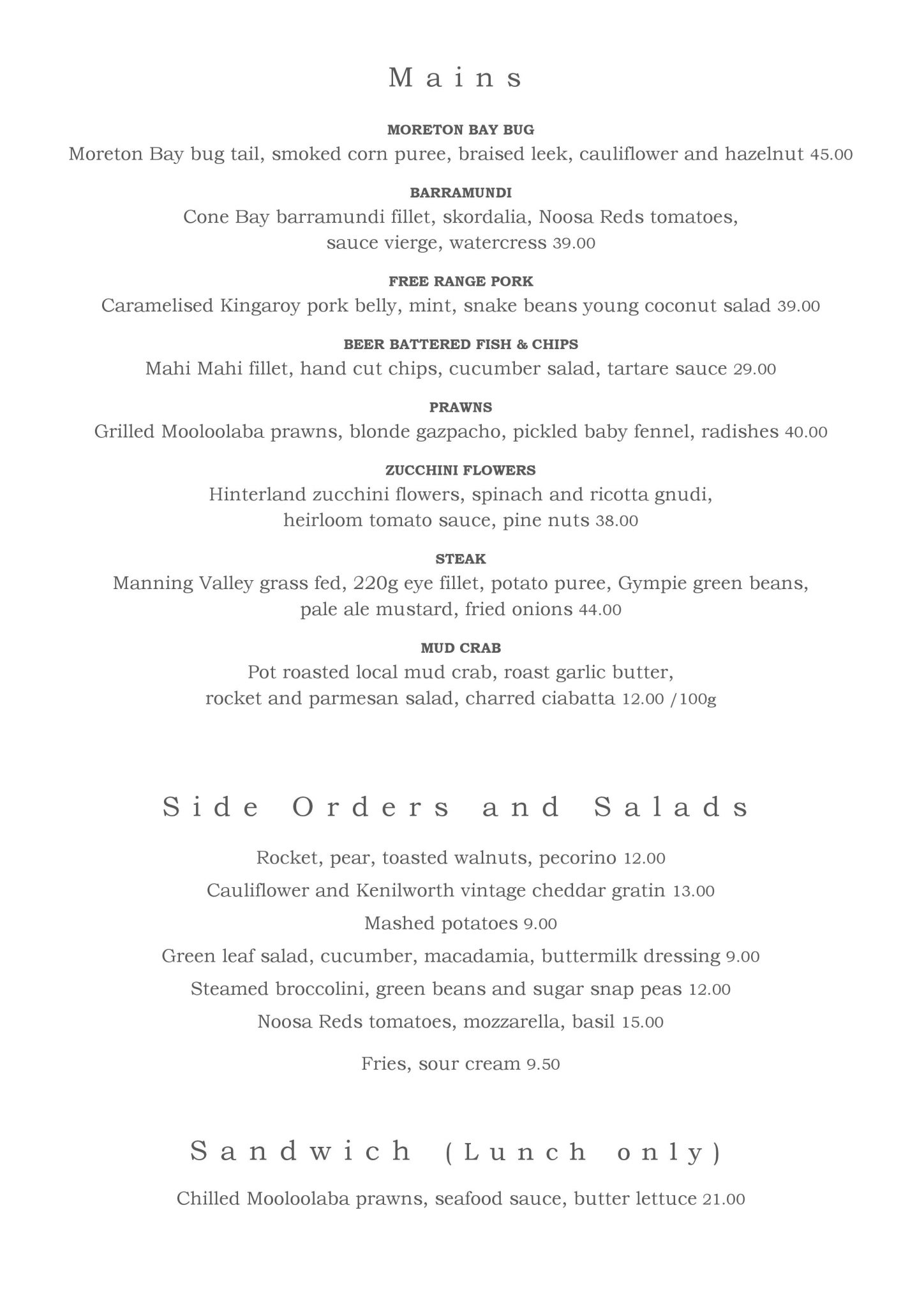 Lunch and Dinner Menu - Sails Restaurant Noosa Beach