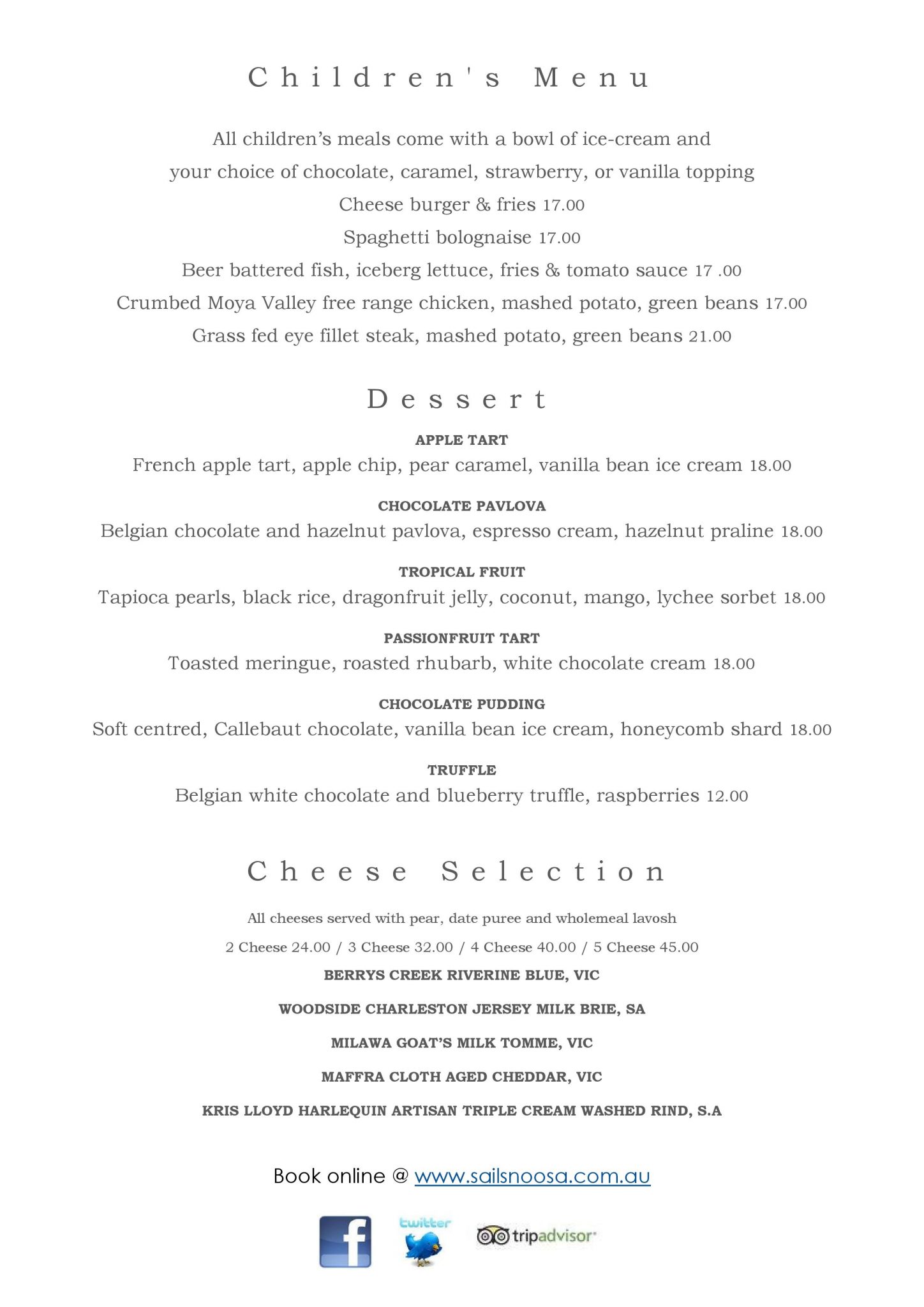 Lunch and Dinner Menu - Sails Restaurant Noosa Beach