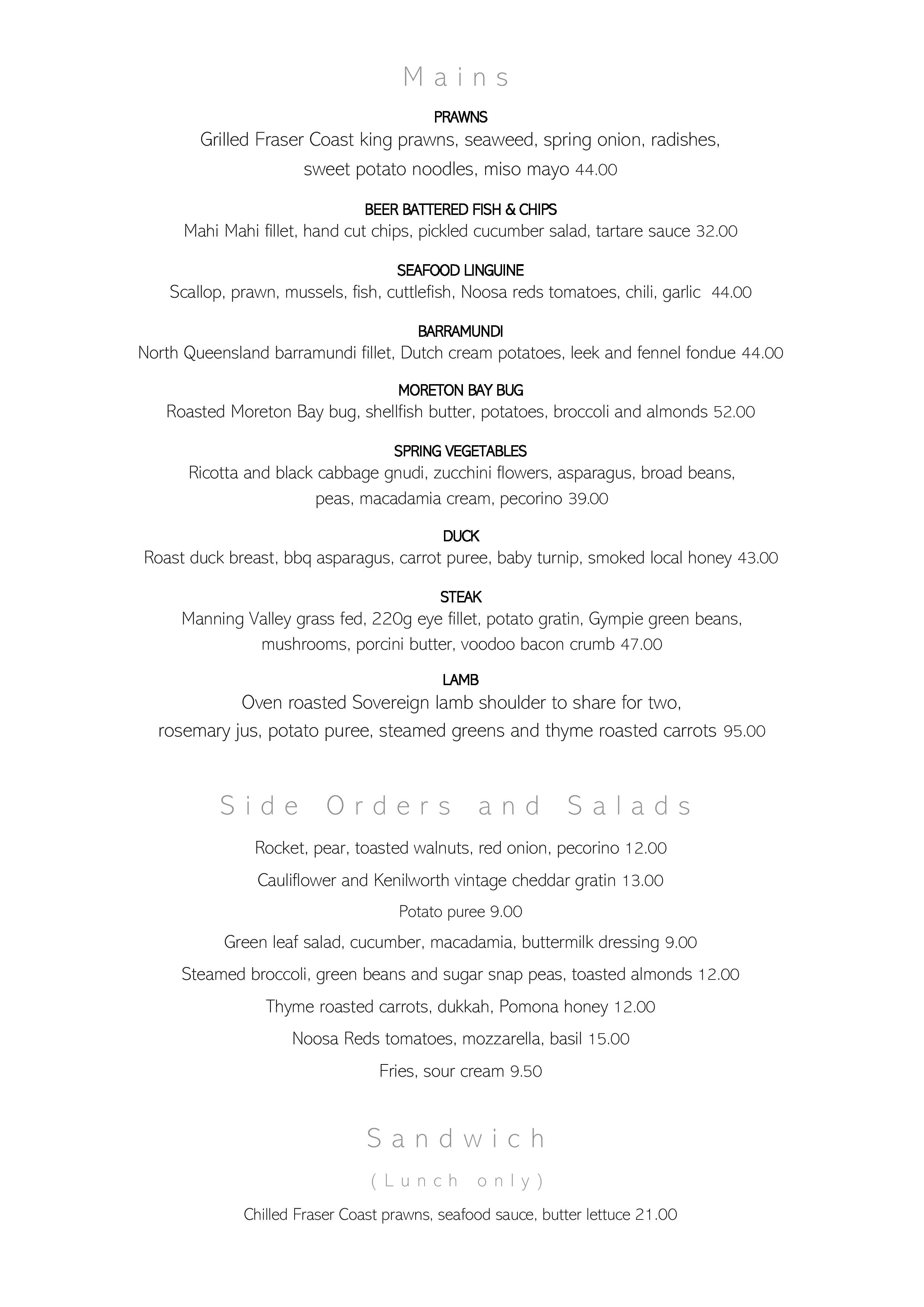 Lunch & Dinner Menu - Modern Australian Cuisine - Sails Restaurant