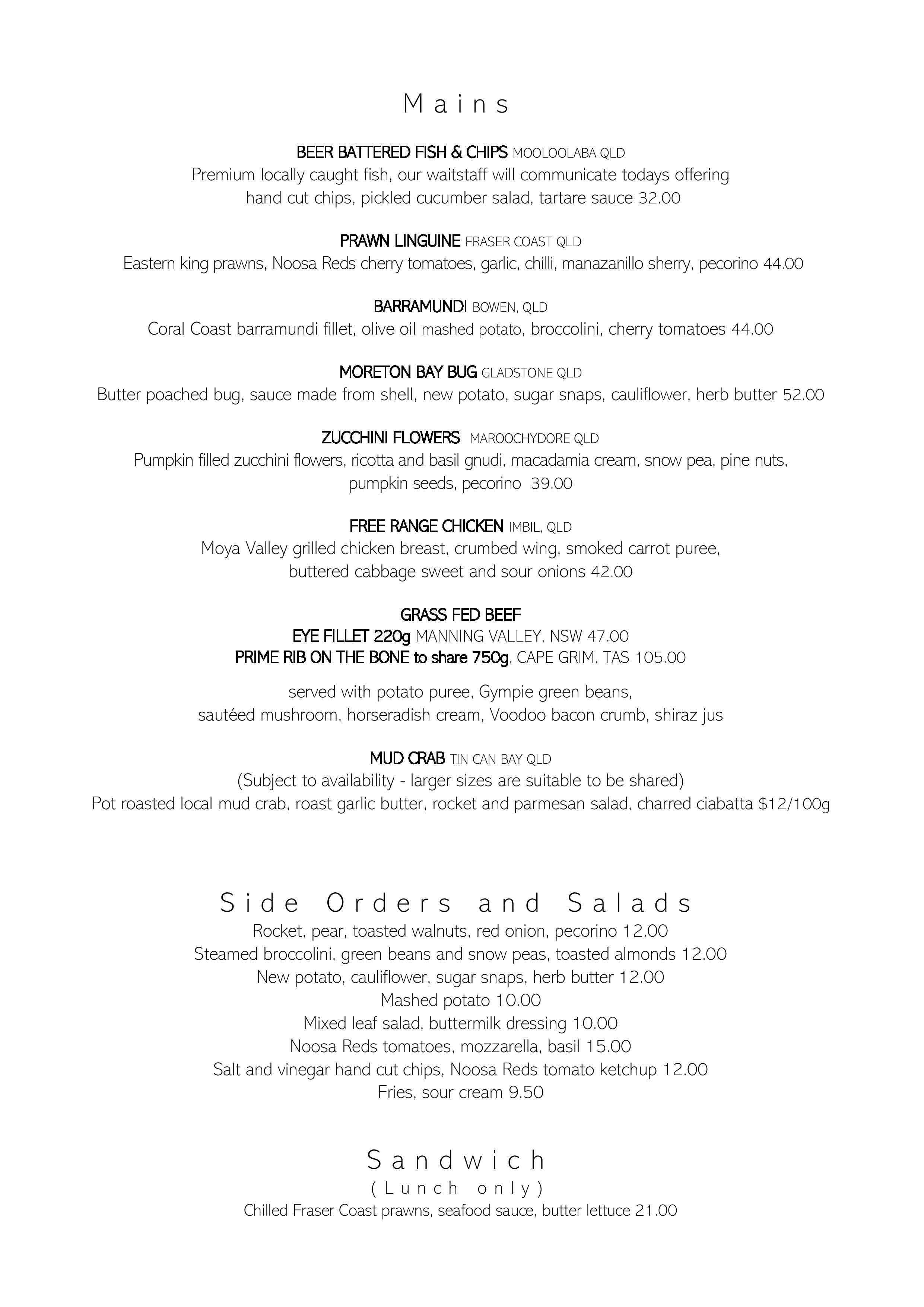 Lunch & Dinner Menu - Modern Australian Cuisine - Sails Restaurant