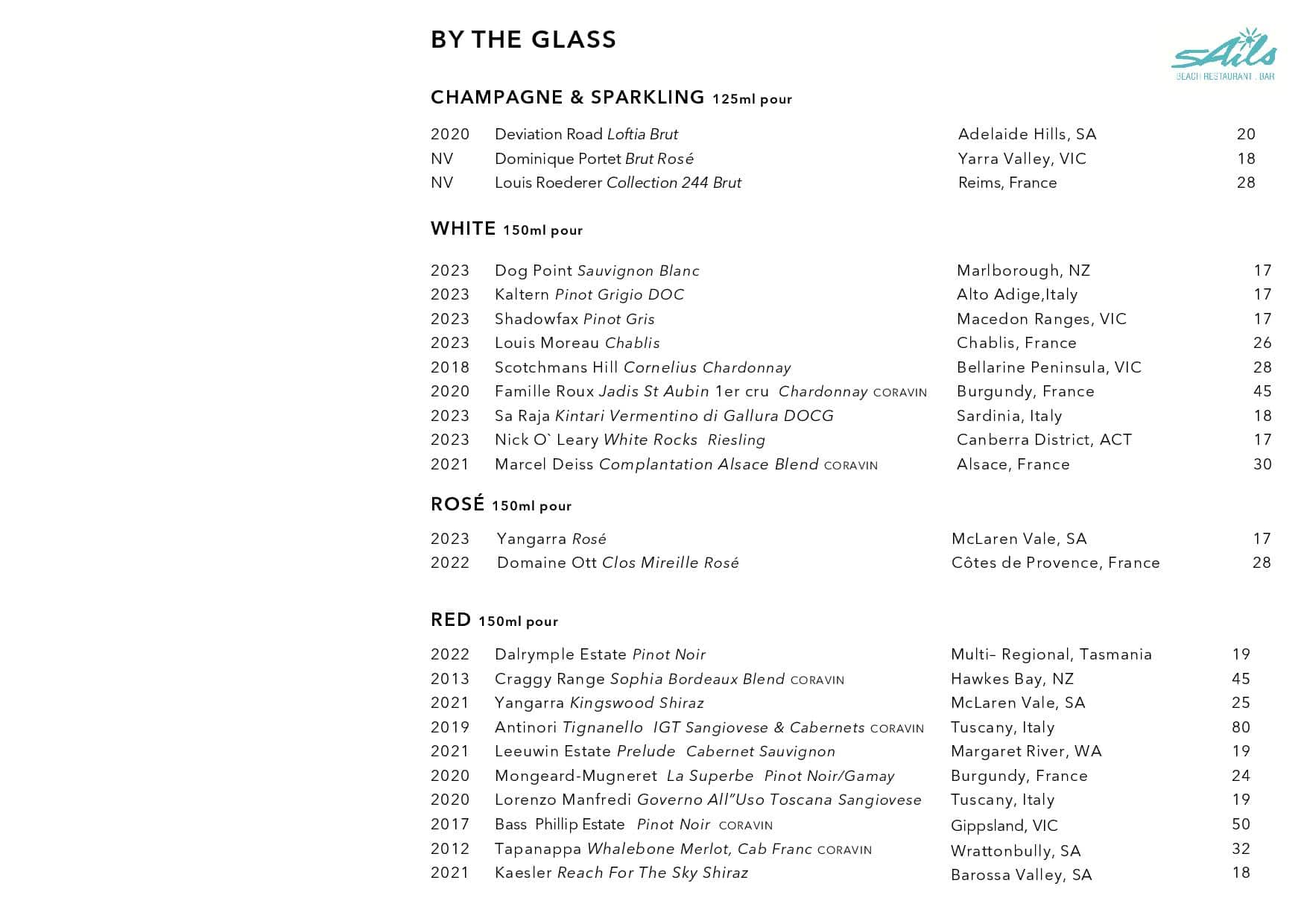 Sails Wine List Page 001