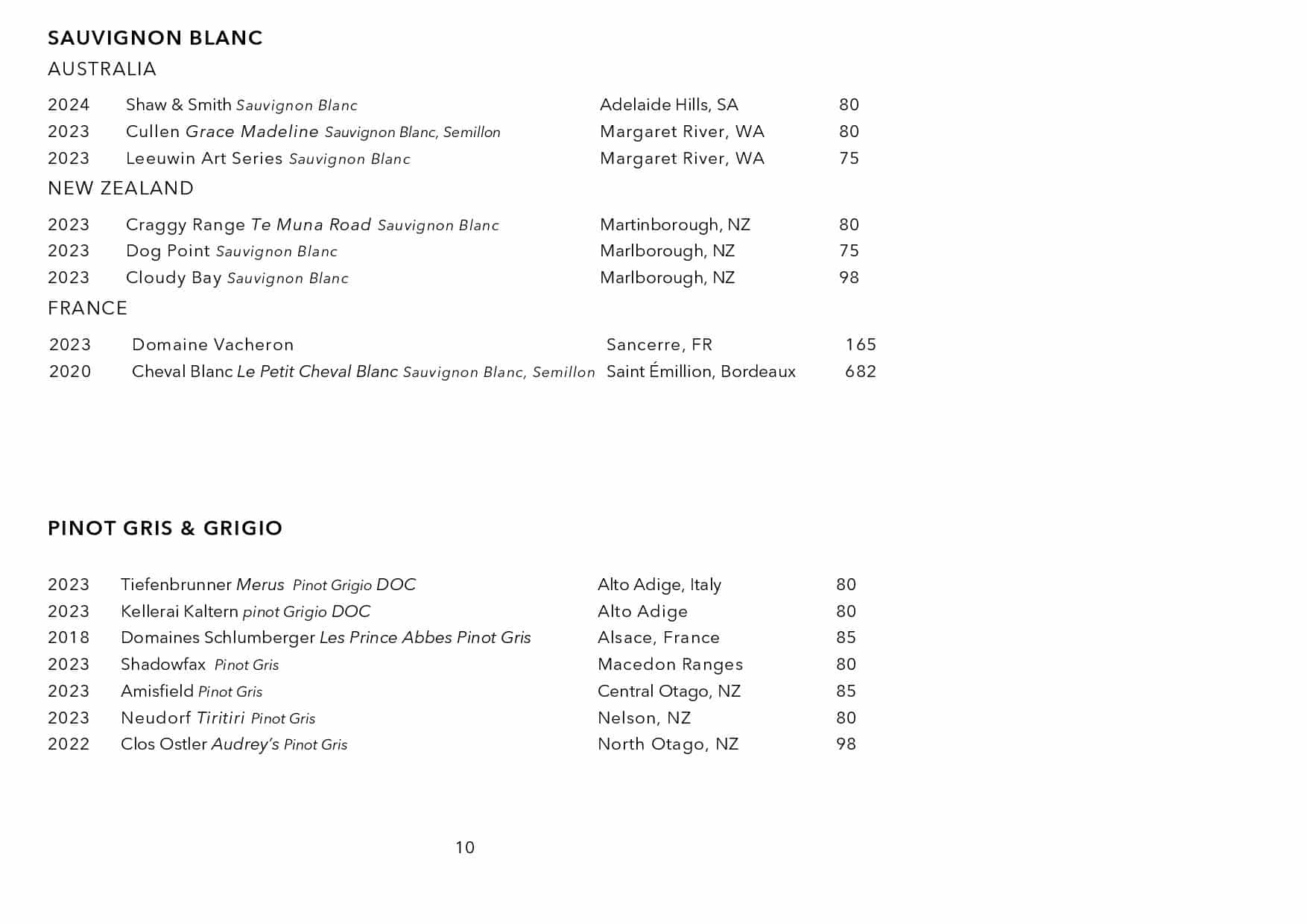 Sails Wine List Page 010