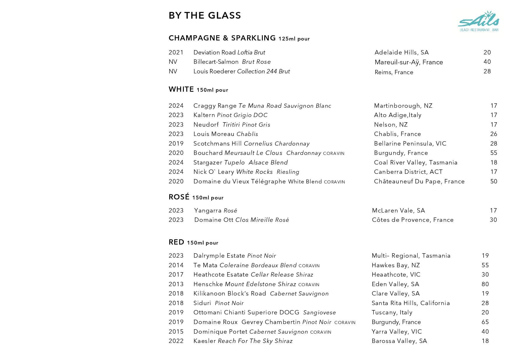 Sails Wine List Page 001