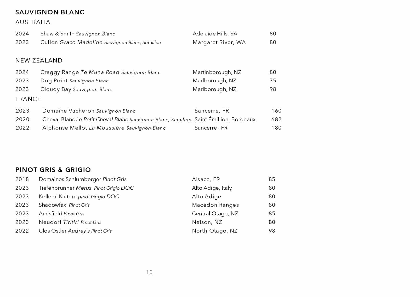 Sails Wine List Page 010